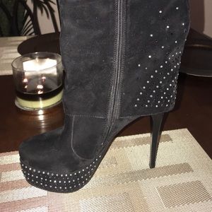 Black suede studded boots